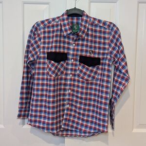 NWT Boy dress shirt small plaid blue red collard button down long sleeve western